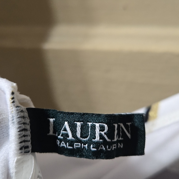 Lauren Ralph Lauren Off Shoulder One Piece Shimmer Gold Black White Swim Suit - Picture 10 of 13